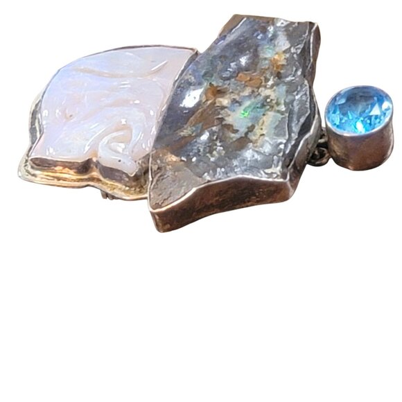 Amy Kahn Russell Opal Labradorite Topaz Dog Brooch Gemstone Pendant Sterling - Picture 8 of 10